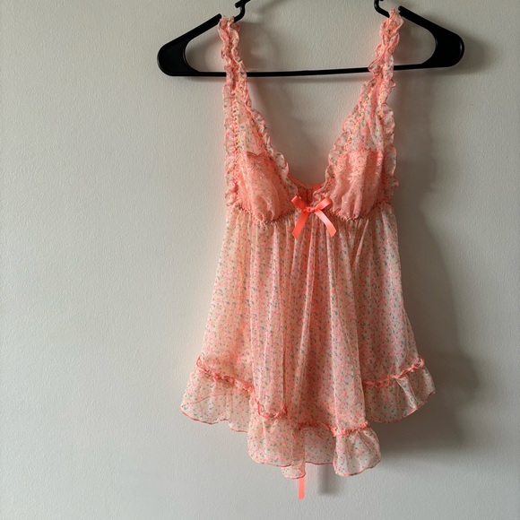 Victoria’s Secret Peek-a-boo Sheer Ruffle Babydoll Cami V Neck Lingerie Tank - Picture 3 of 13